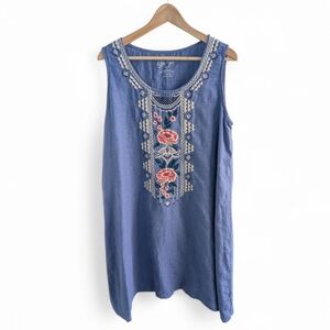 Kyla Seo Linen Embroidered Dress Blue XL